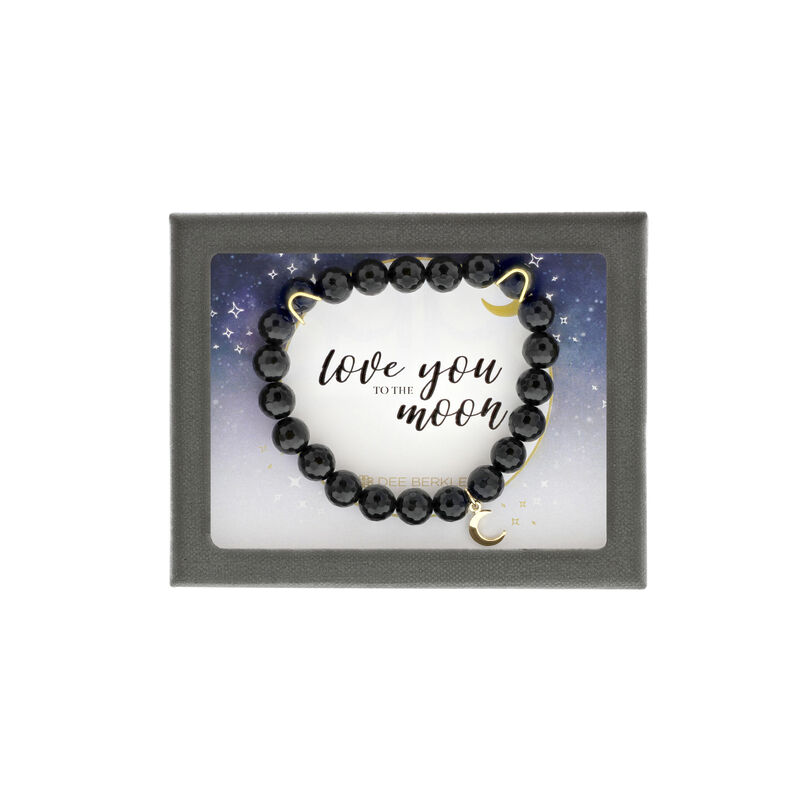 "Love You to The Moon" Shiny Black Agate Bracelet in Sterling Silver image number null