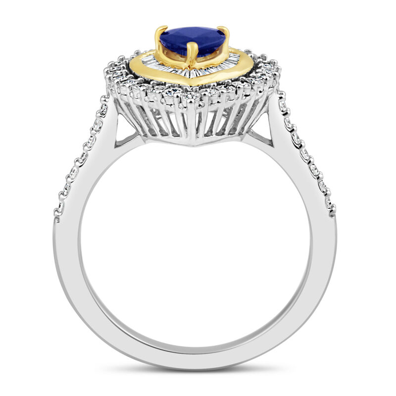 Pear-Shaped Sapphire & Diamond Halo Ring in 10k White & Yellow Gold image number null