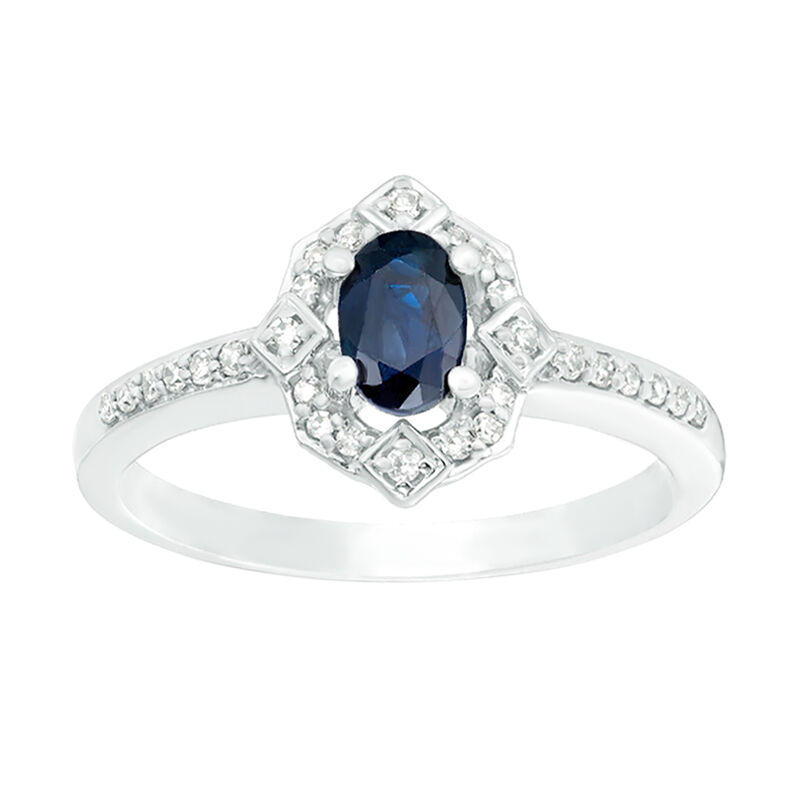 Oval Sapphire and Diamond Ring 1/8ctw in 10k White Gold image number null