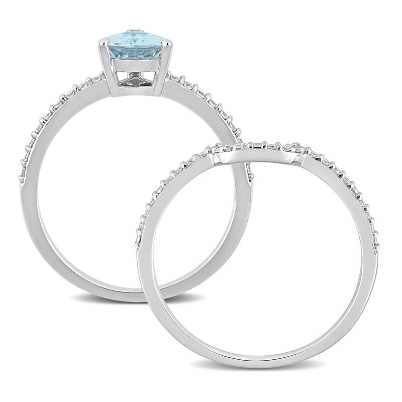 Pear-Shaped Aquamarine & Diamond Bridal Set in 14k White Gold image number null