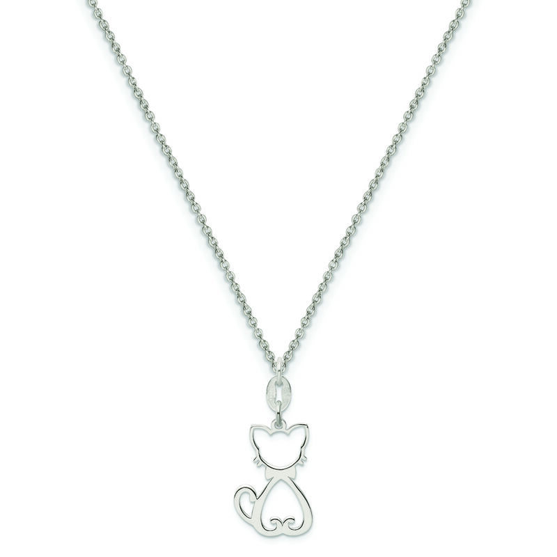 Cat Charm Necklace in Sterling Silver image number null