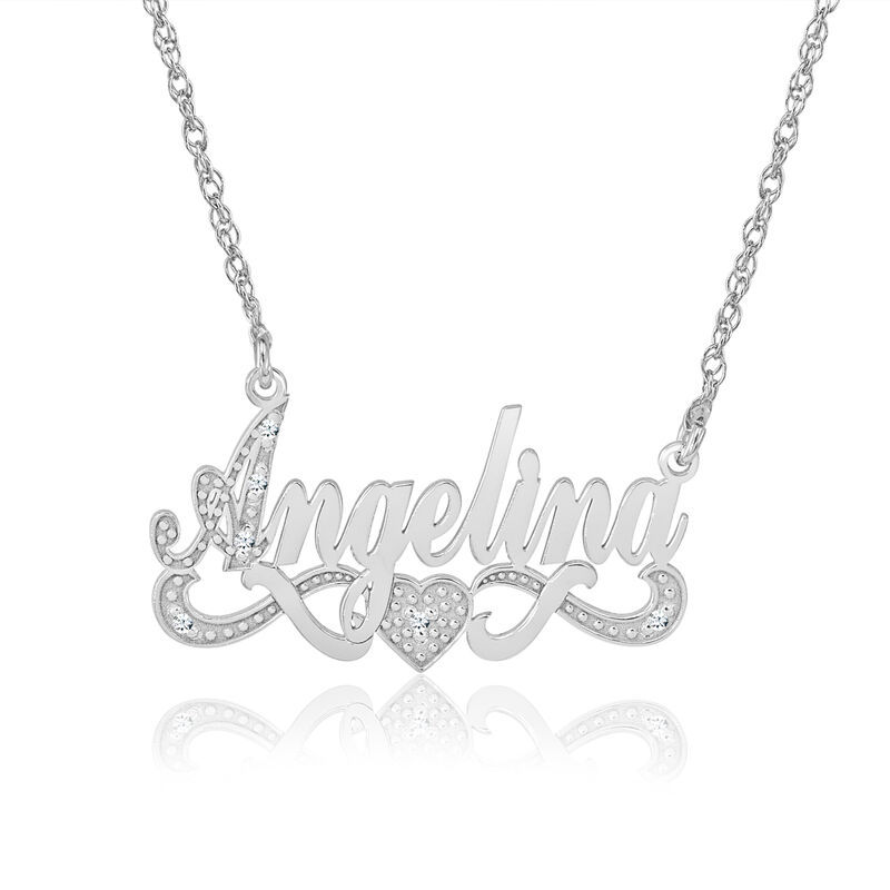 Diamond Accent with Heart Personalized Necklace in 10k White Gold image number null