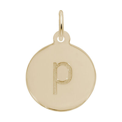 Lower Case Block P Initial Charm in Gold Plated Sterling Silver