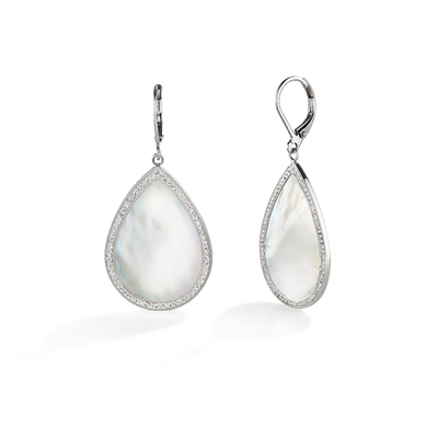 Pear-Shaped Mother of Pearl & Priciosa Crystal Earrings in Stainless Steel