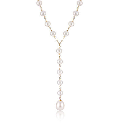 Freshwater Pearl Lariat Necklace in 10k Yellow Gold