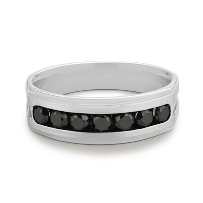 Men's Black Diamond & 10k White Gold Wedding Ring