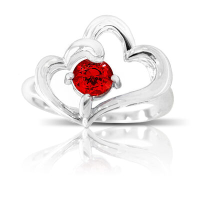 Created Ruby Double Open Heart Ring in Sterling Silver