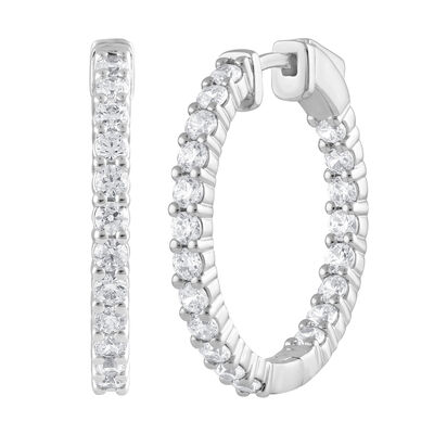 Lab Grown 2ctw. Diamond In & Out Hoop Earrings in 14k White Gold