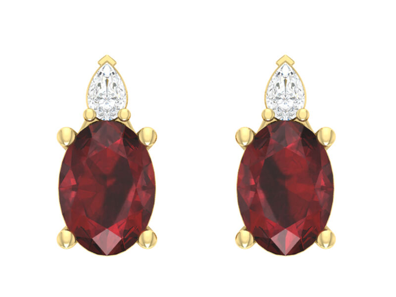 Oval Garnet with Pear-Shaped Lab Grown Diamond Earrings in 10k Yellow Gold image number null