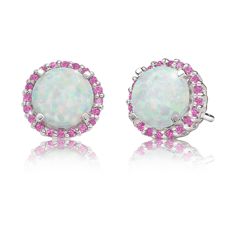 Created Opal & Pink Sapphire Earrings image number null