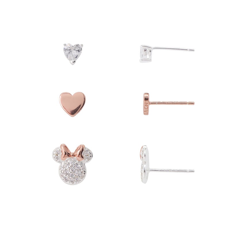 Minnie Mouse Earring Set Minnie, Heart, CZ Stud in Sterling Silver image number null