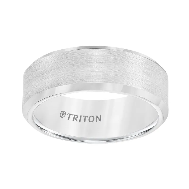 Triton White Tungsten Satin-Finish Center Wedding Band image number null