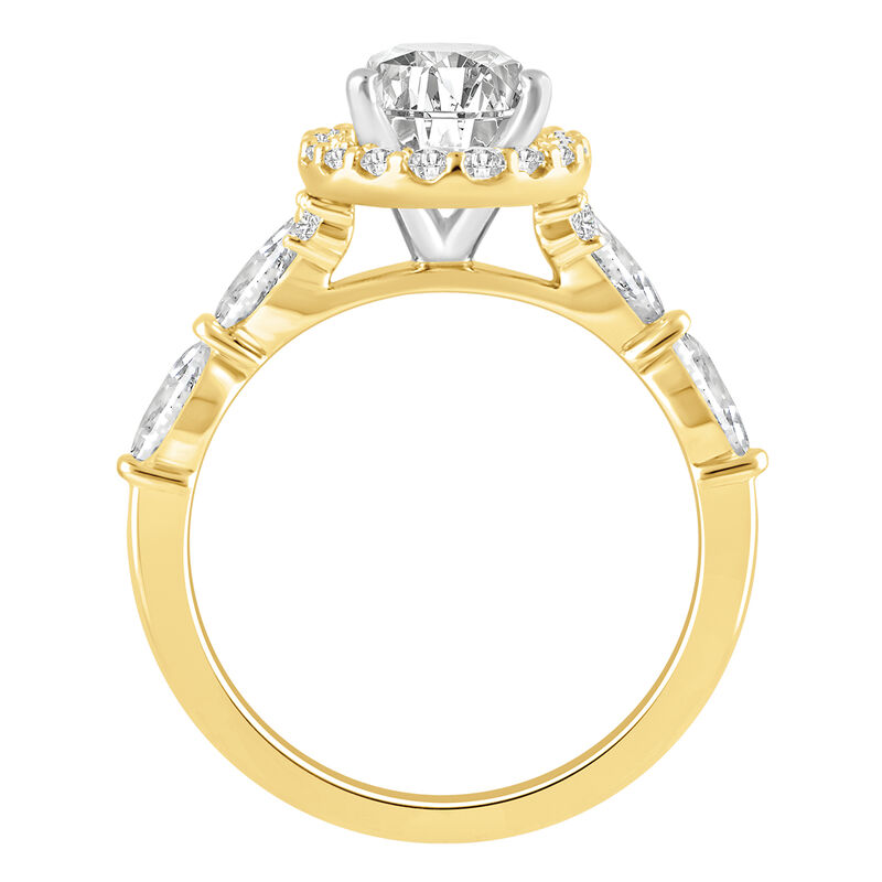 Pear Lab Grown Diamond 2 1/3ctw. Halo Engagement Ring with Marquise and Round Accents in 14k Yellow Gold image number null