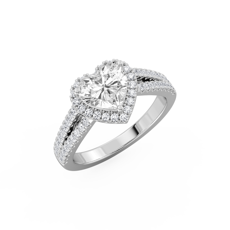 Heart Lab Grown Diamond 2ctw. Halo Split Shank Engagement Ring in 14k White Gold image number null