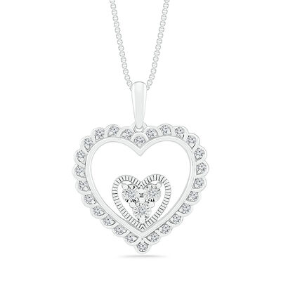 Diamond Double Heart Pendant in Sterling Silver