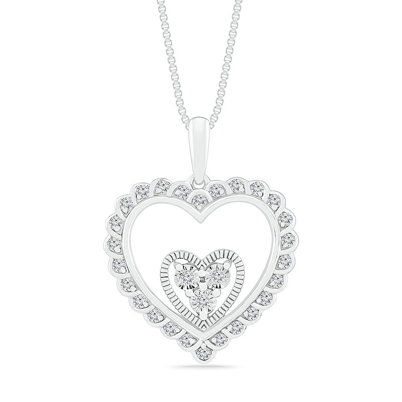 Diamond Double Heart Pendant in Sterling Silver image number null