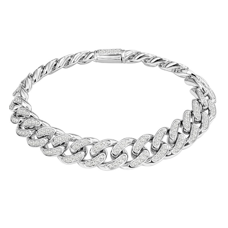 Men's 8" Lab Grown 3.23ctw. Diamond EF VS Cuban Link Bracelet in Sterling Silver image number null