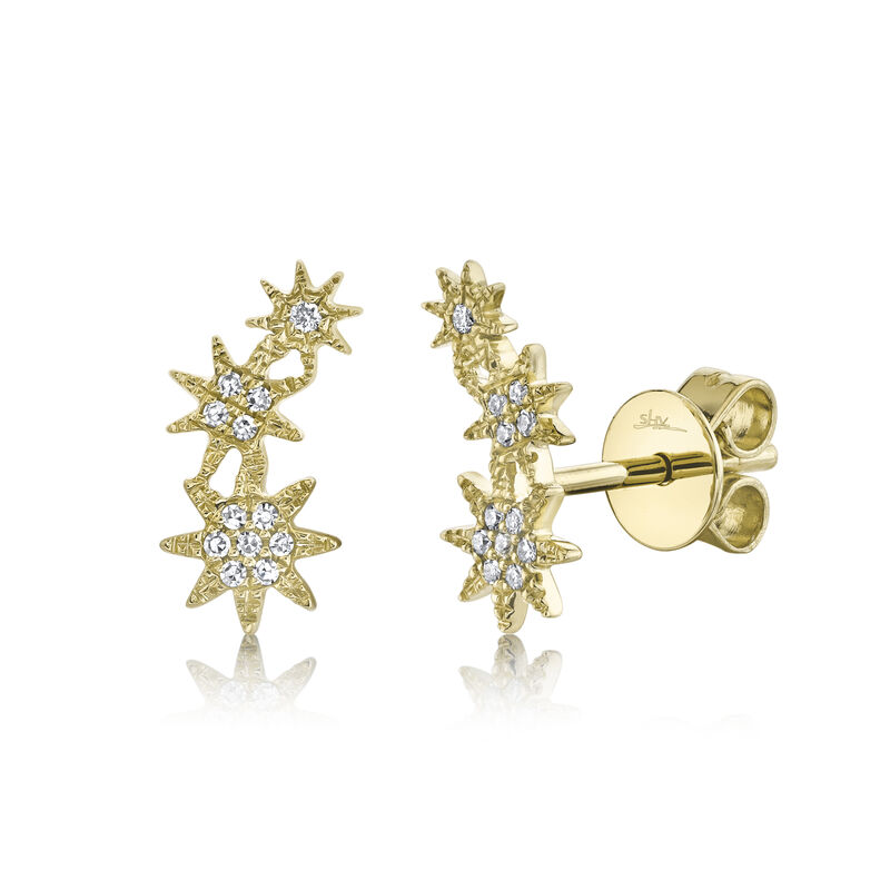 Shy Creation 0.06 ctw Diamond Star Climber Earrings in 14k Yellow Gold image number null
