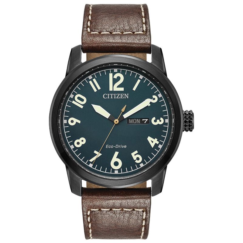 Citizen Men's Eco-Drive Military Brown Leather Strap Watch 42mm BM8478-01L image number null