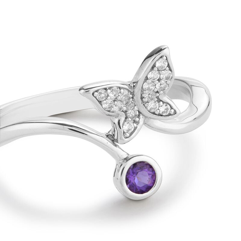 Amethyst and White Sapphire Butterfly Ring in Sterling Silver image number null