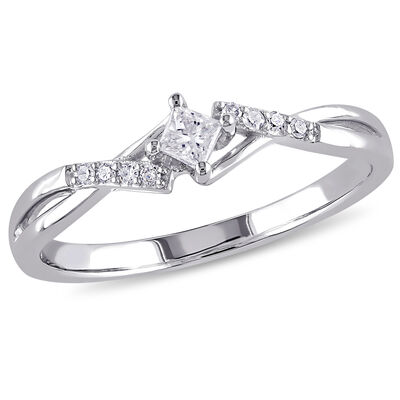 Princess & Round Cut Diamond Promise Ring 1/7ctw. in 10k White Gold 