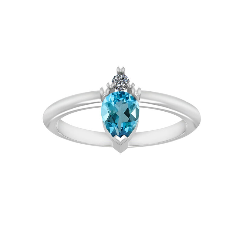 Blue Topaz & Diamond Pear Ring in 10k White Gold image number null