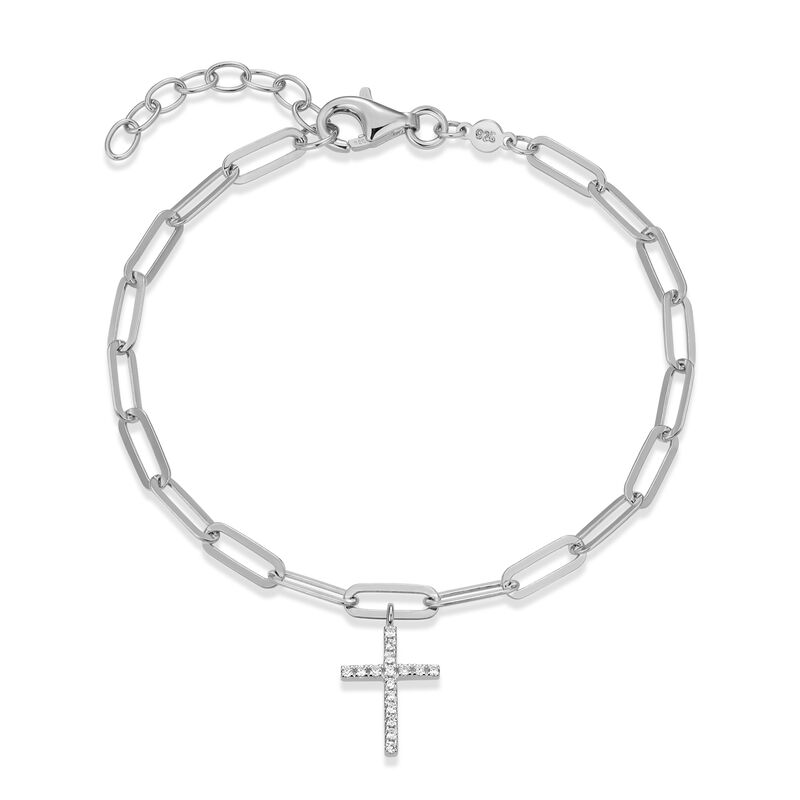 Lab Grown Diamond Oblong Cross Chain Bracelet in Sterling Silver image number null