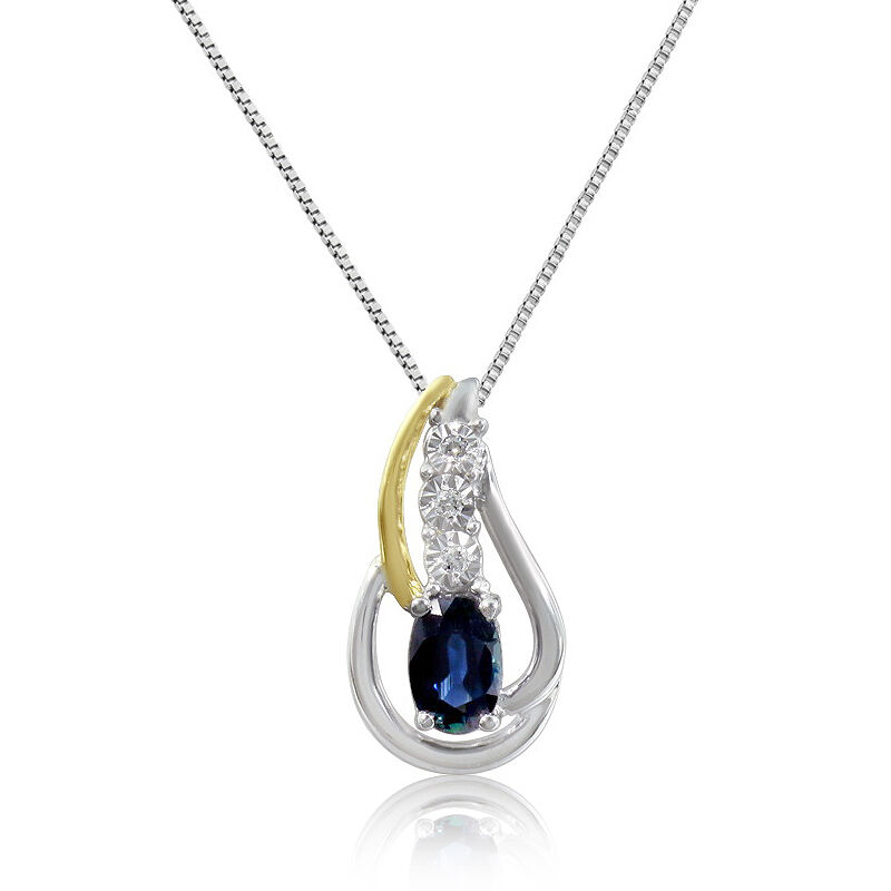 Oval Sapphire & Diamond Pendant in 10k Two-Tone image number null