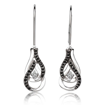 Black & White Diamond Double Loop Earrings in Sterling Silver