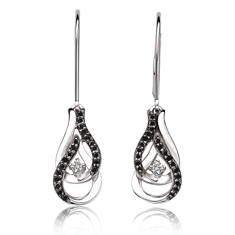 Black & White Diamond Double Loop Earrings in Sterling Silver image number null
