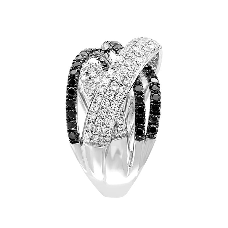 EFFY 2.01ctw. Black White Diamond Drossover Fashion Ring in 14k White Gold image number null