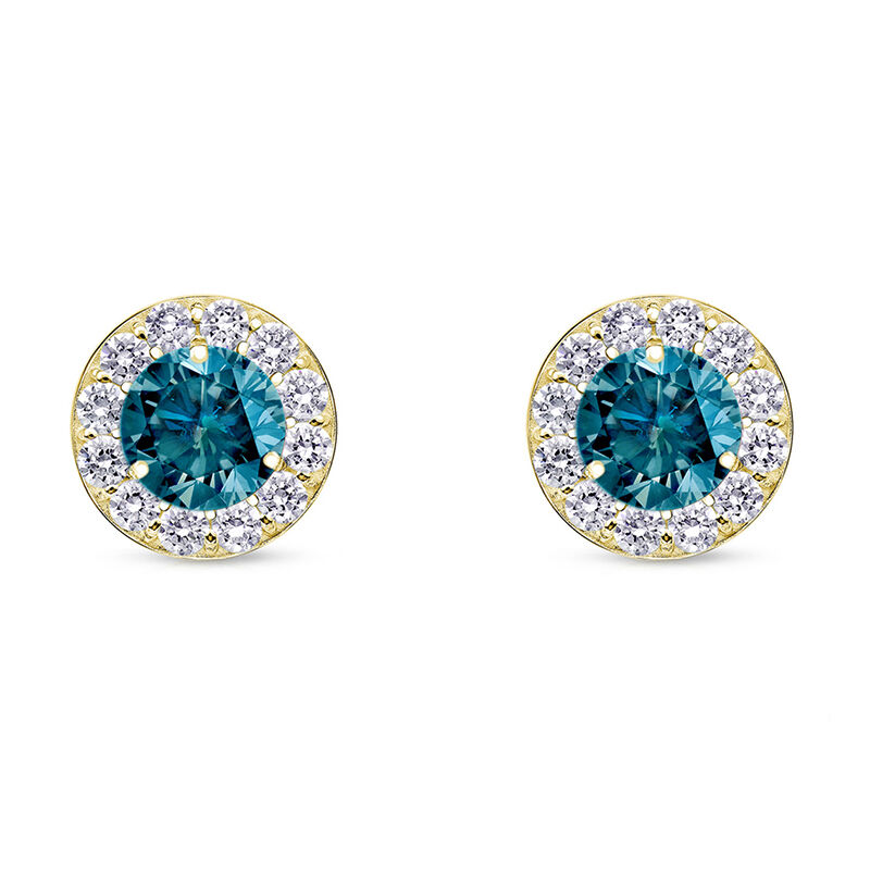 Blue Diamond Halo 1/4ctw. Stud Earrings in 14k Yellow Gold image number null