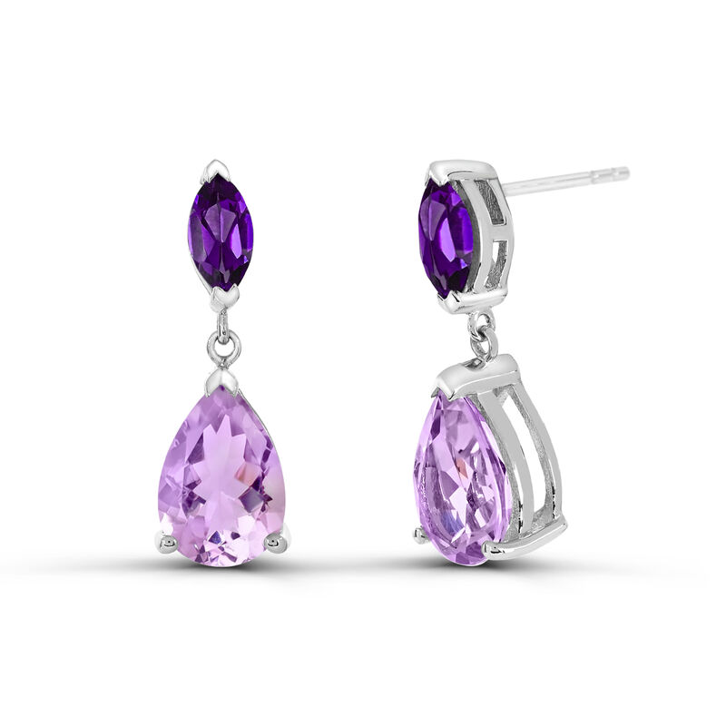 Pear-Shaped Amethyst Dangle Earrings in 10k White Gold image number null