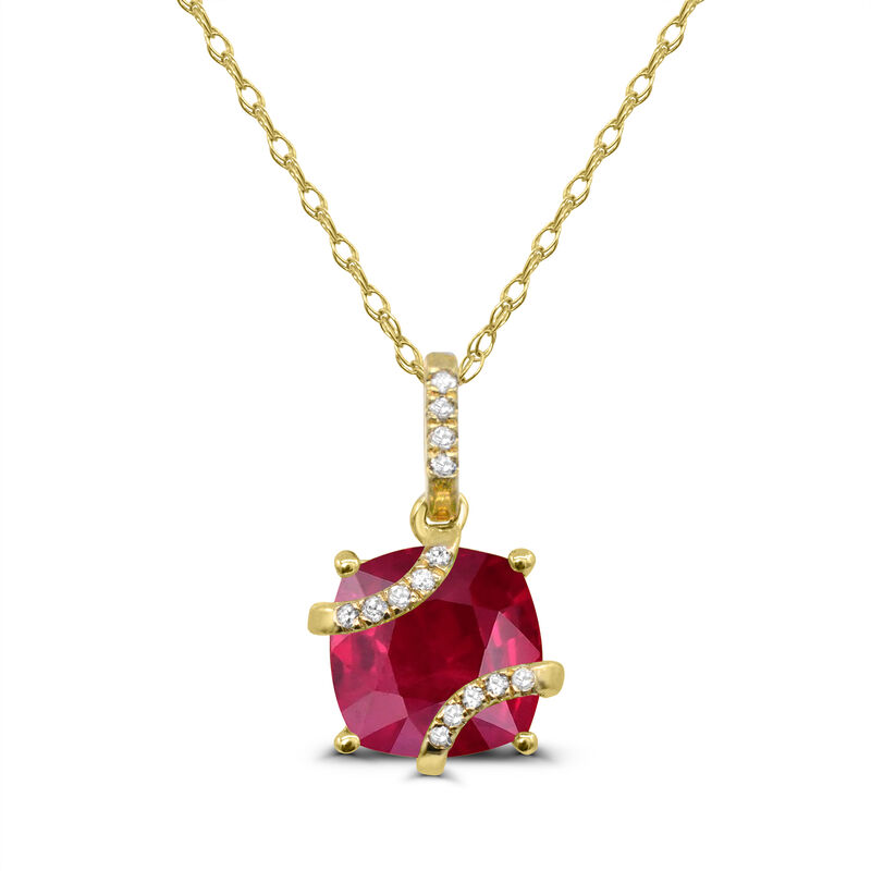 Cushion-Cut Created Ruby & Diamond Pendant in 10k Yellow Gold image number null