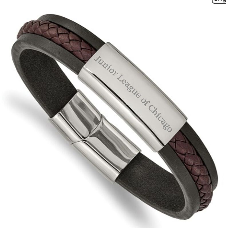Junior League of Chicago Braided Leather Bracelet in Stainless Steel image number null