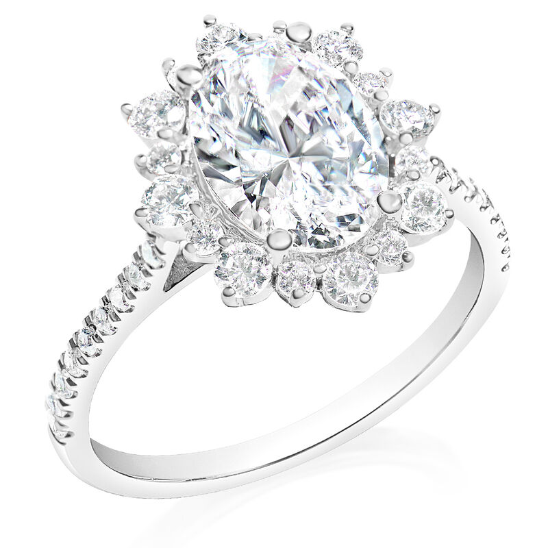 Oval-Cut Lab Grown 2ctw. Diamond Fancy Halo Engagement Ring in 14k White Gold image number null