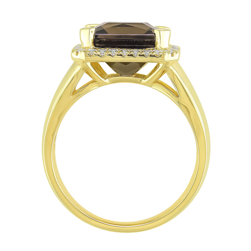 Cushion-Cut Smokey Quartz & Diamond Ring in 10k Yellow Gold image number null