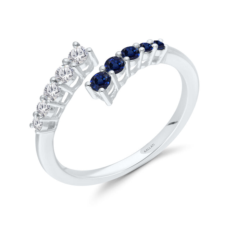 Brilliant-Cut Sapphire & Diamond Split Ring in 14k White Gold image number null