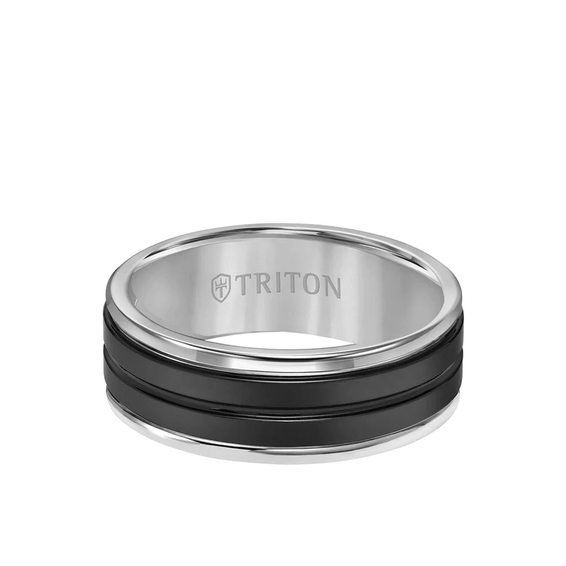 Triton Men&#39;s Black & White Tungsten Carbide Wedding Band image number null