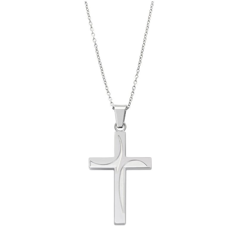 Silvertone Wave Cross Pendant With 22" Adjustable Curb Chain image number null