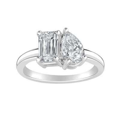 Pear-Shaped & Emerald-Cut Lab Grown 1.75 Diamond Toi Et Moi Two-Stone Engagement Ring in 14k White Gold