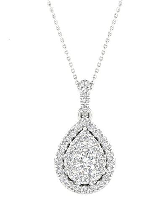 JK Crown. Lab Grown 0.50ctw. Diamond Cluster Pear Halo Pendant in 14k White Gold image number null