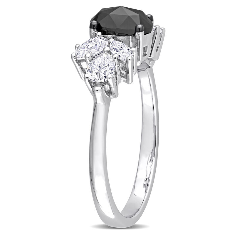 Black Diamond & Created White Moissanite Leaf Ring  in 10k White Gold image number null