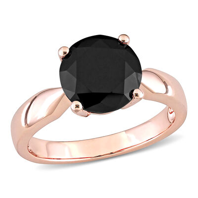 Black Diamond Solitaire Ring in 10k Rose Gold