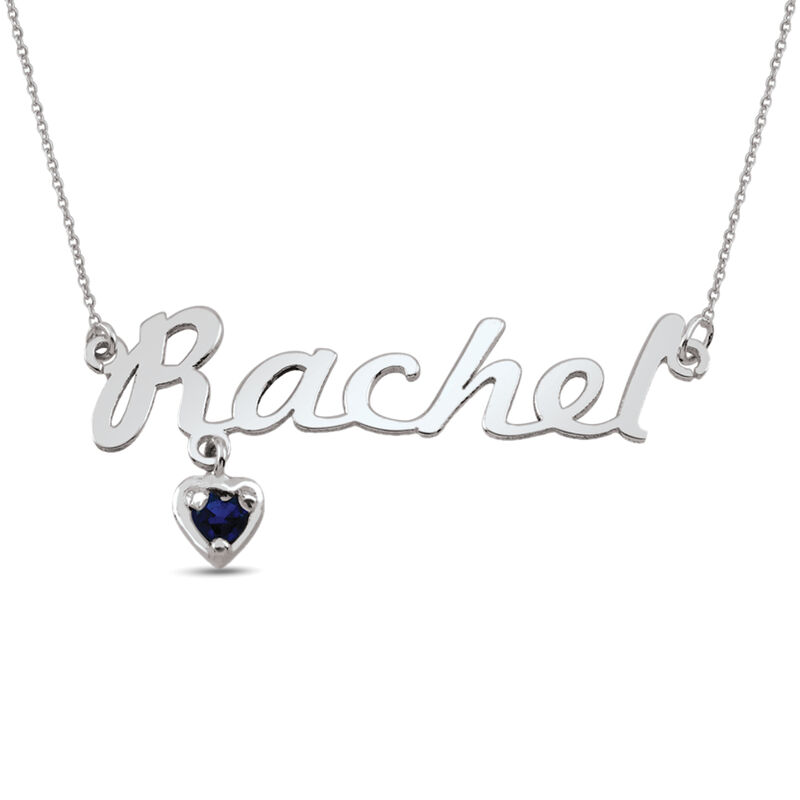 Nameplate Necklace with Birthstone Heart in Sterling Silver image number null