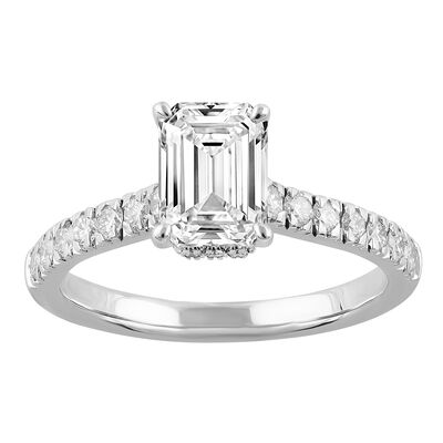 Emerald-Cut Lab Grown 2ctw. Diamond Halo Engagement Ring in 14k White Gold