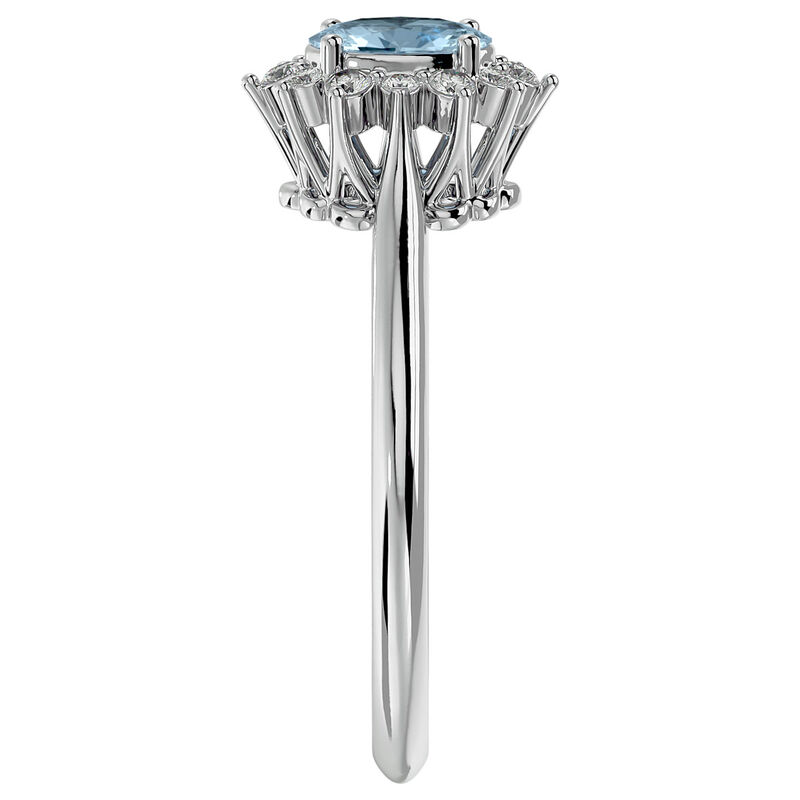 Oval-Cut Aquamarine & Diamond Halo Ring in 14k White Gold image number null
