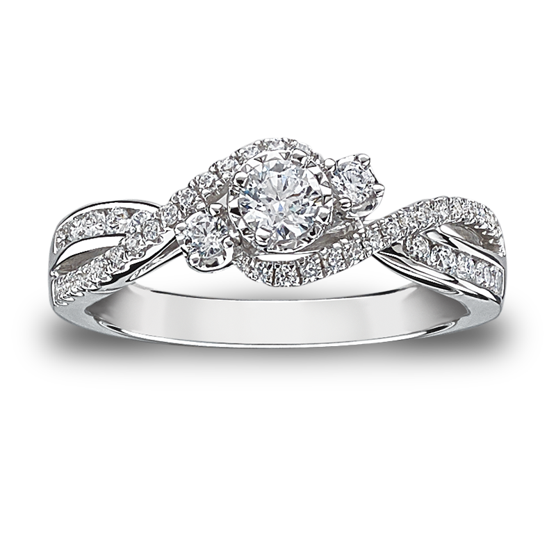 Gia. Three-Stone Diamond Twist Engagement Ring in 14k White Gold image number null