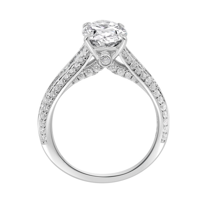 Oval-Cut Lab Grown 3ctw. Diamond Brilliant & Baguette-Cut Cathedral Engagement Ring in 14k White Gold image number null