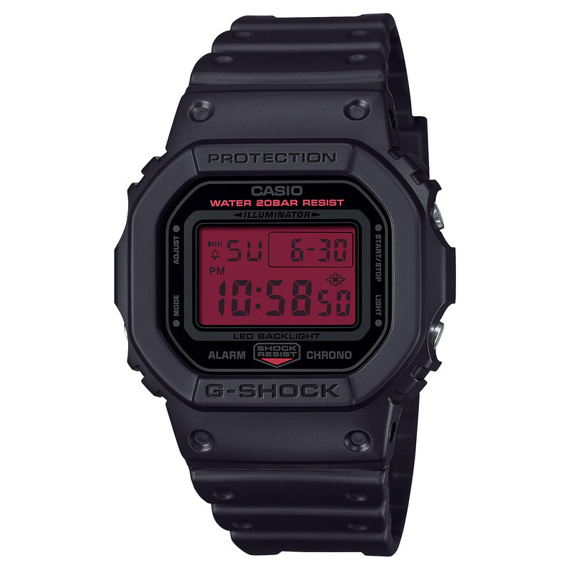 G-Shock Men's Digital Black Dial Red Accents Black Resin 49mm Watch DW5600BBR-1 image number null
